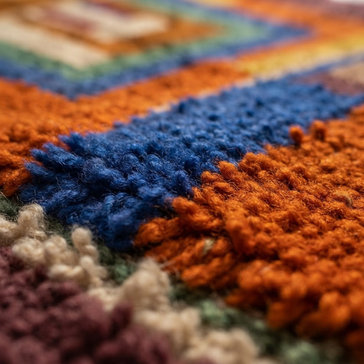 Handmade Moroccan Wool Rug Boujaad / Azilal Style | Concentric Portal Composition in Burnt Orange, Aubergine & Cobalt Blue Atlas Carpet