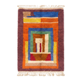 Handmade Moroccan Wool Rug Boujaad / Azilal Style | Concentric Portal Composition in Burnt Orange, Aubergine & Cobalt Blue Atlas Carpet