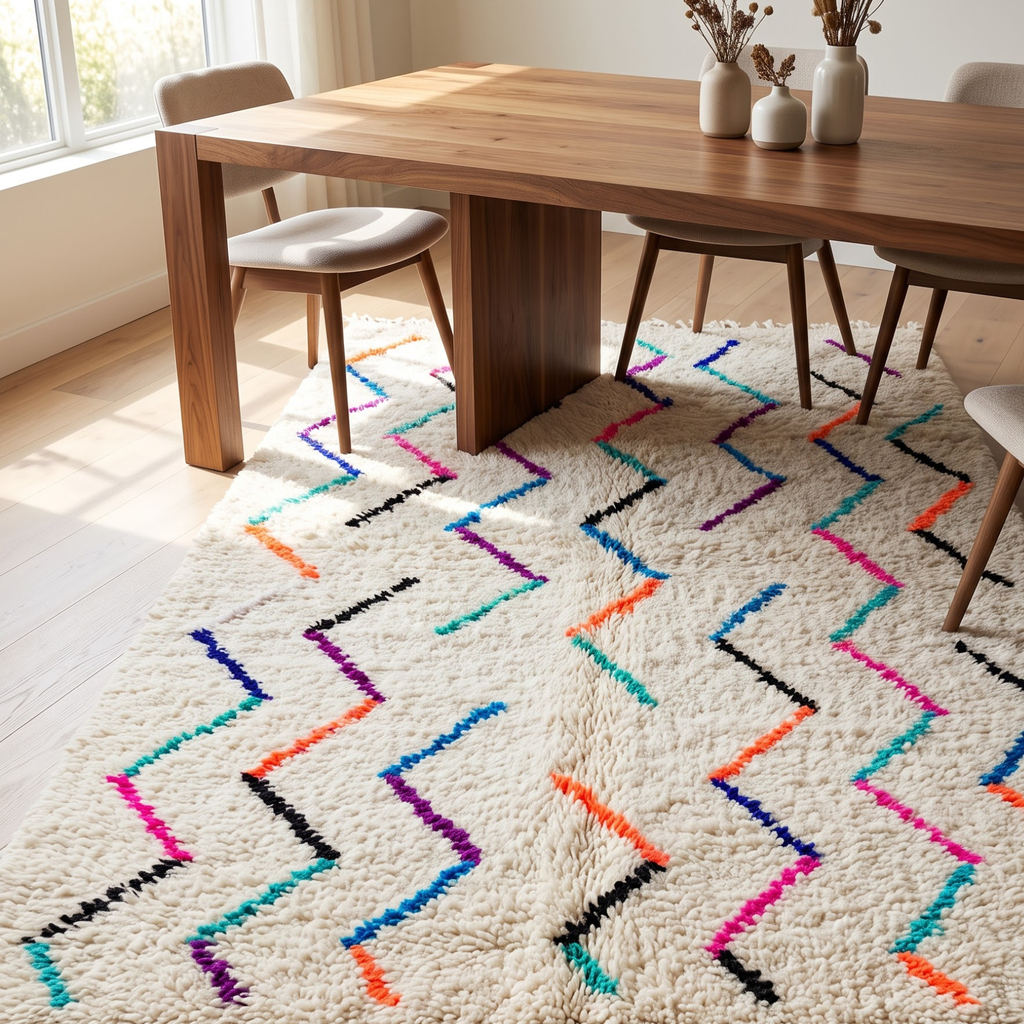 Handmade Moroccan Wool Rug with Multicolor Zigzag Pattern | Authentic Atlas Berber Carpet