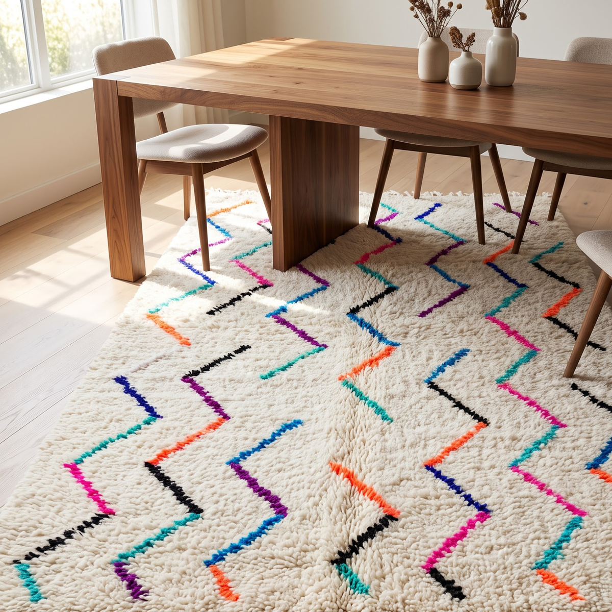 Handmade Moroccan Wool Rug with Multicolor Zigzag Pattern | Authentic Atlas Berber Carpet