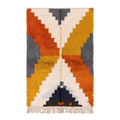 Handmade Moroccan Wool Rug Azilal Style | Stepped Geometric Diamond in Terracotta, Mustard & Slate Grey Atlas Carpet