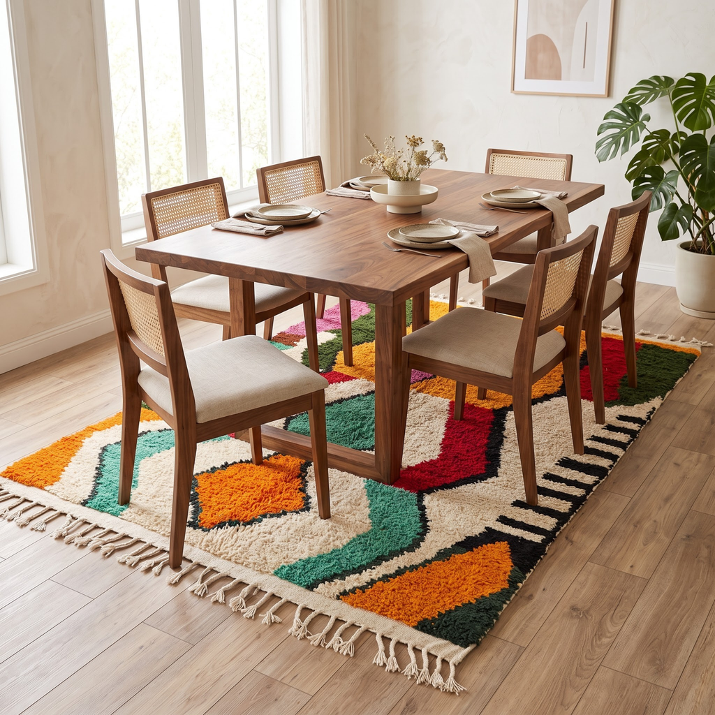 Handmade Moroccan Wool Rug Vibrant Abstract Ethnic Motif | Colorful Atlas Berber Carpet