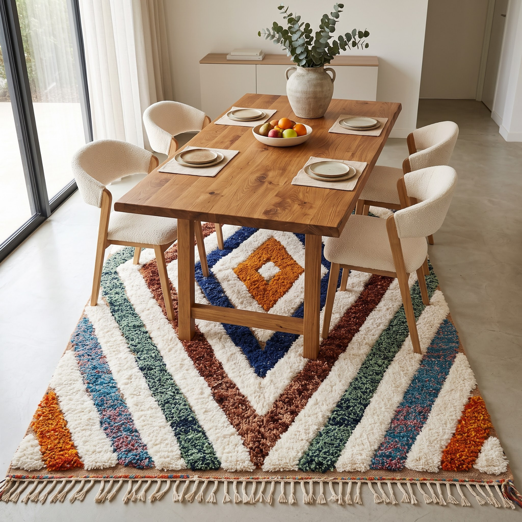 Handmade Moroccan Wool Rug Geometric Diamond Prism | Artisanal Atlas Berber Shag Carpet