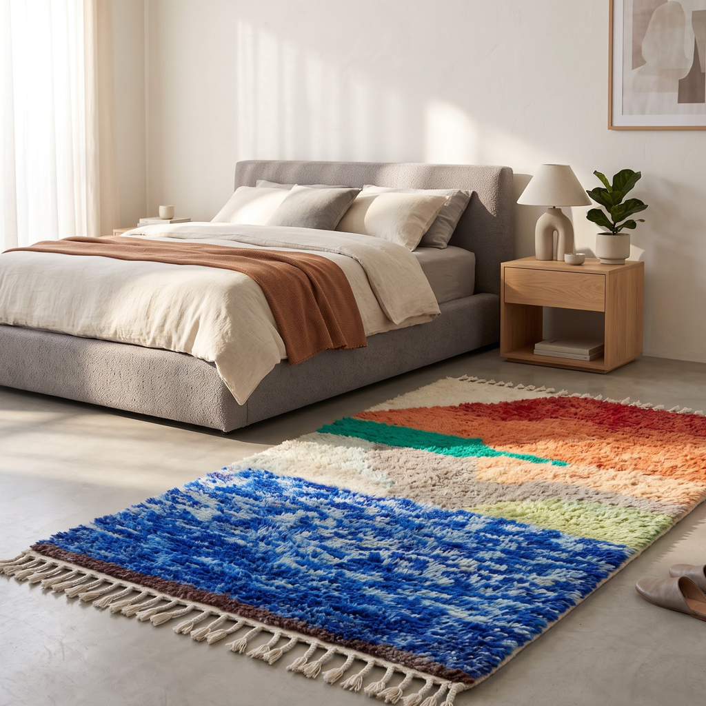 Handmade Moroccan Wool Rug Abstract Sunset Landscape | Artisanal Atlas Berber Shag Carpet