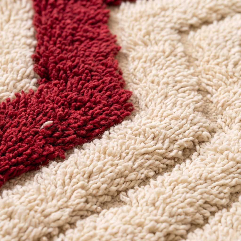 Handmade Moroccan Textured Wool Rug with Ruby Red Diamond | High-Low Atlas Berber Carpet