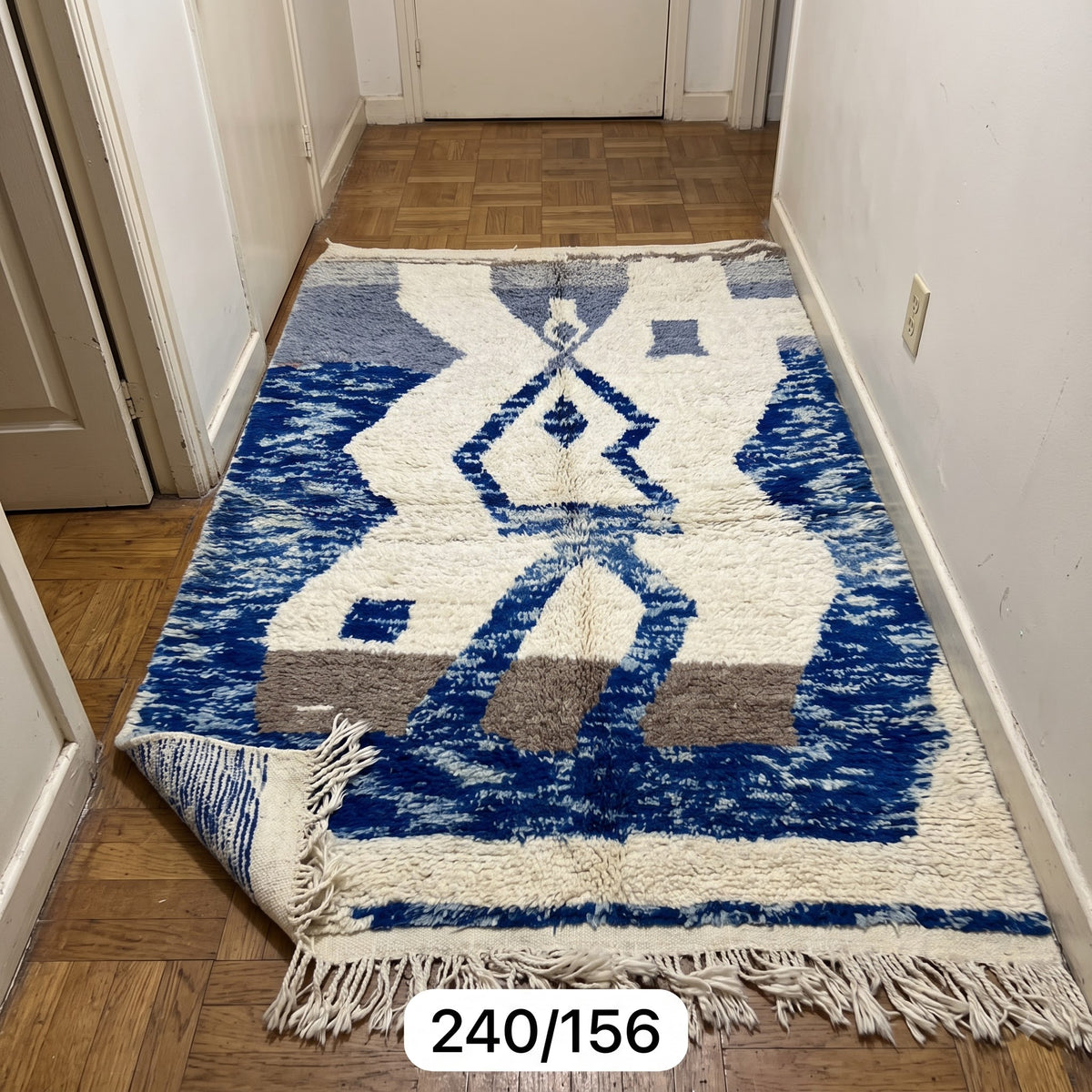 Handmade Moroccan Wool Rug – Indigo Blue & Ivory Abstract Sculptural Shag Rug