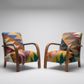 Mid-Century Accent Chair in Solid Walnut & Handwoven Geometric Mosaic Moroccan Weave