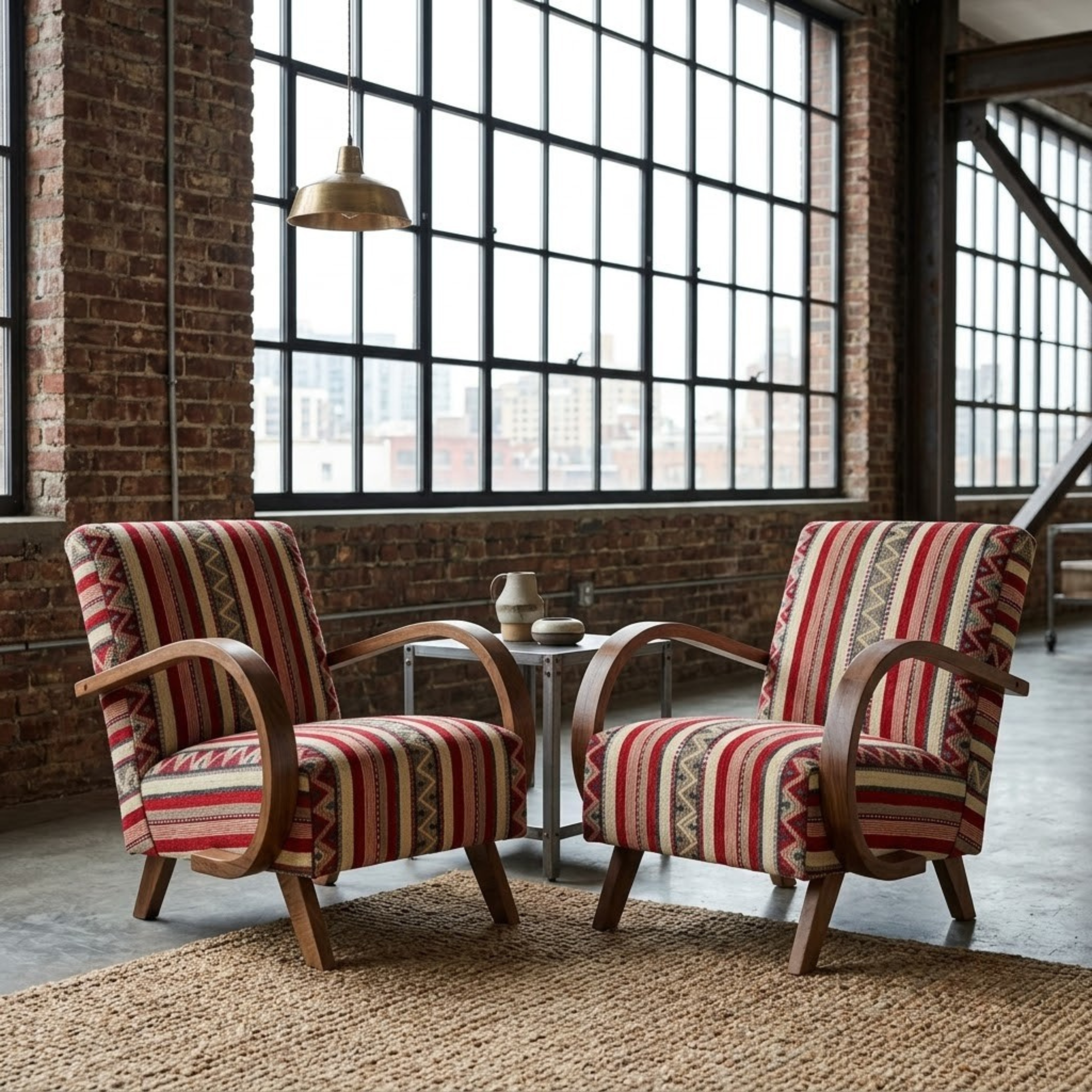 Mid-Century Accent Chair in Solid Walnut & Handwoven Moroccan Fabric