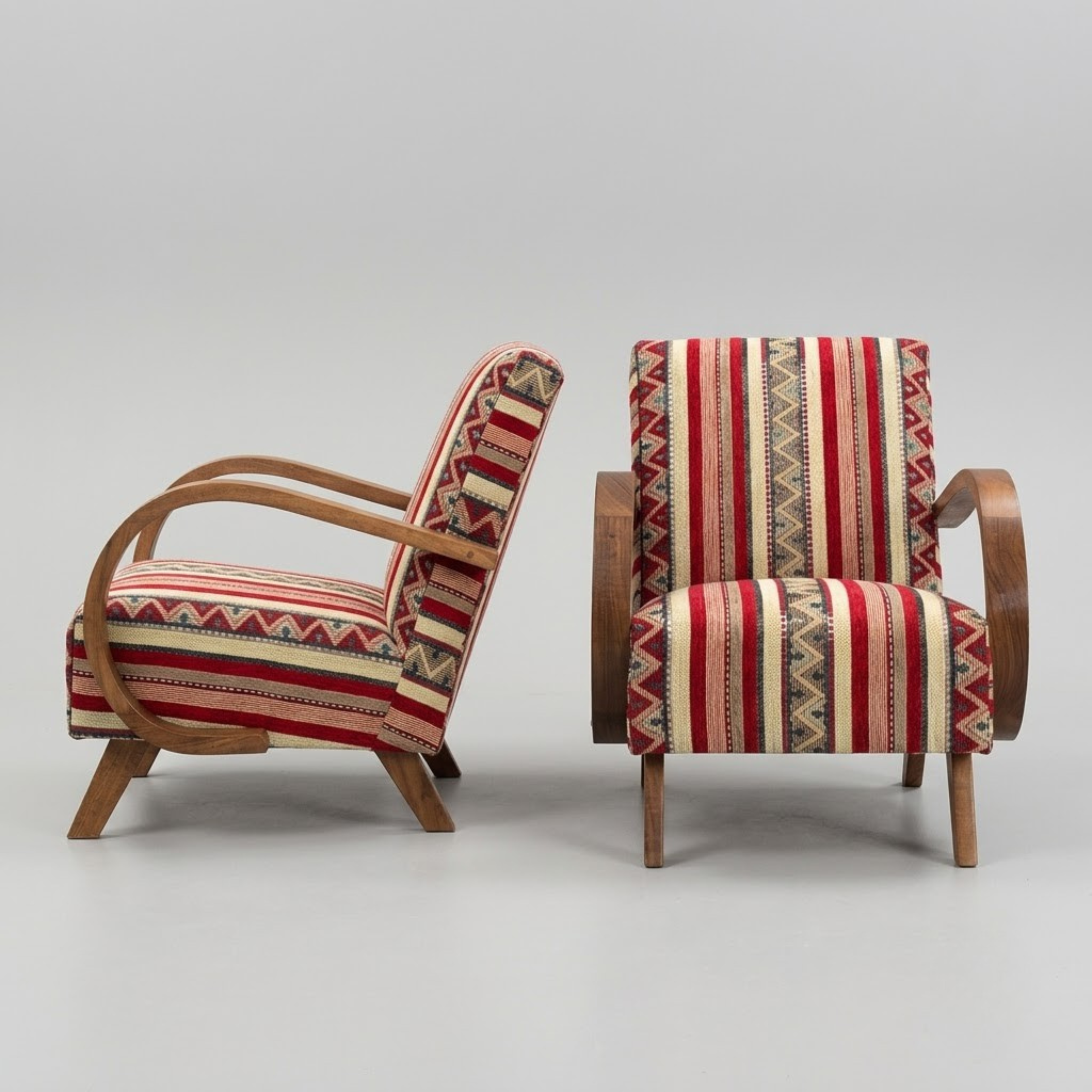 Mid-Century Accent Chair in Solid Walnut & Handwoven Moroccan Fabric