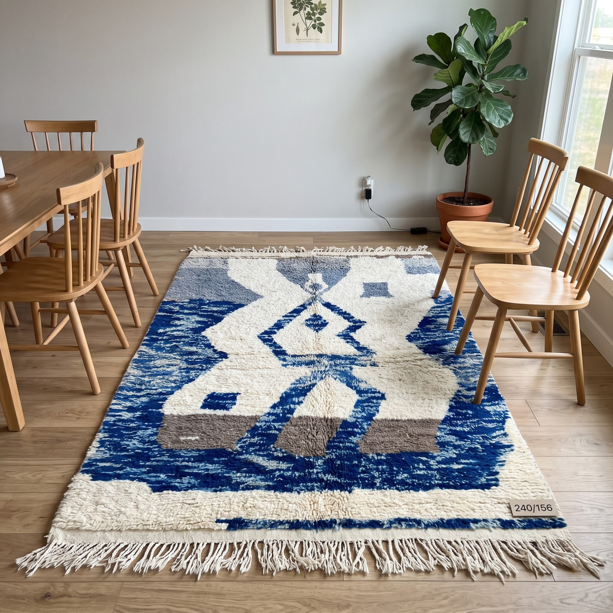 Handmade Moroccan Wool Rug – Indigo Blue & Ivory Abstract Sculptural Shag Rug