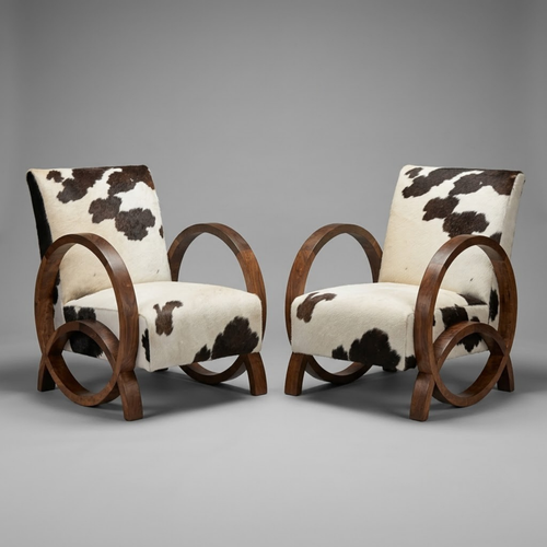 Handcrafted Moroccan Walnut Armchair with Genuine Natural Cowhide