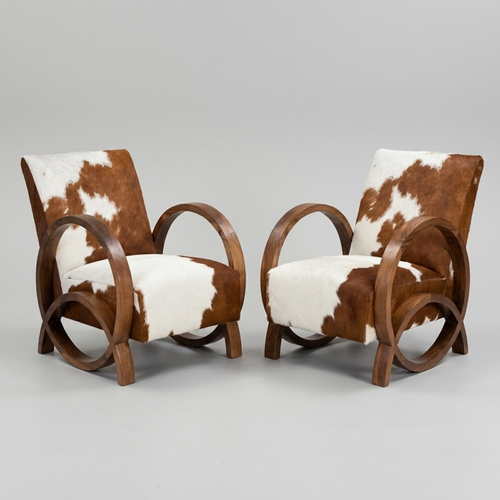 Handcrafted Moroccan Walnut Wood & Cowhide Lounge Chair