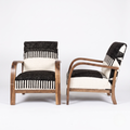 Handmade Moroccan Solid Walnut Armchair – Black & White Berber Kilim Fabric