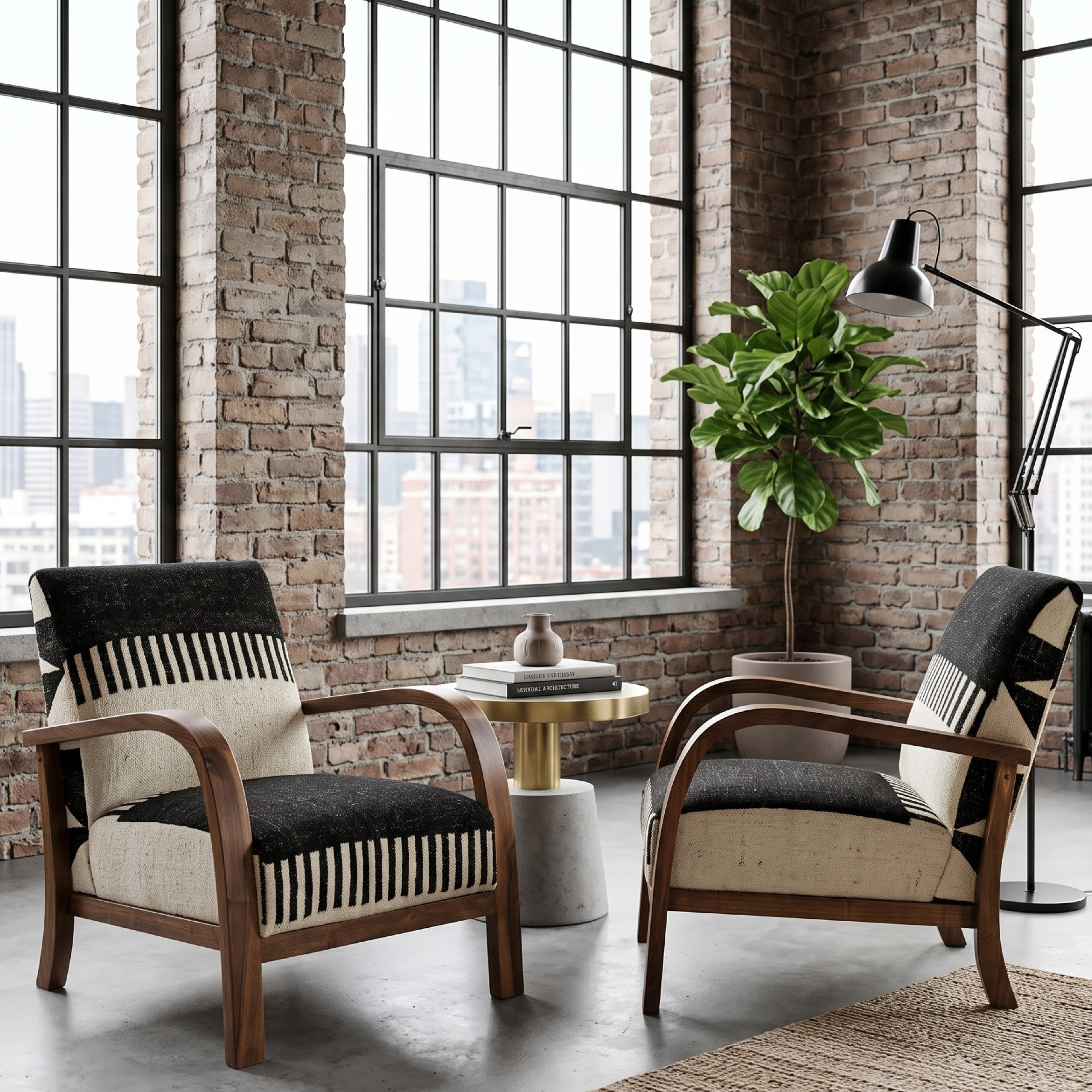 Handmade Moroccan Solid Walnut Armchair – Black & White Berber Kilim Fabric