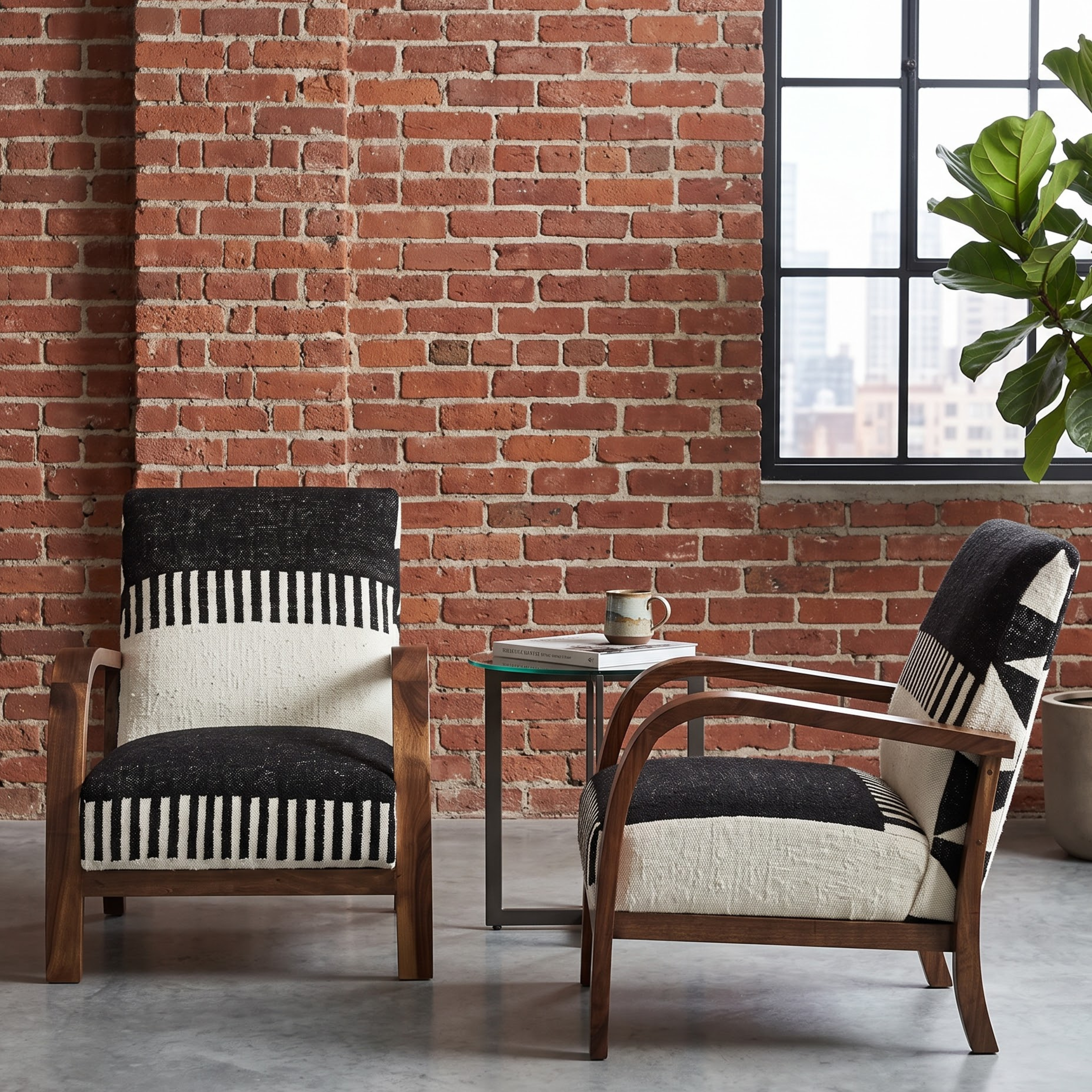 Handmade Moroccan Solid Walnut Armchair – Black & White Berber Kilim Fabric
