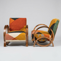 Handcrafted Moroccan Accent Chair in Walnut Wood – Geometric Pattern & Bentwood Frame