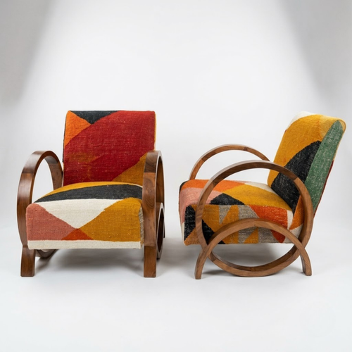 Handcrafted Moroccan Accent Chair in Walnut Wood – Geometric Pattern & Bentwood Frame