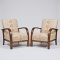 Mid-Century Accent Chair in Solid Walnut & Handwoven Sand/Beige Moroccan Textile
