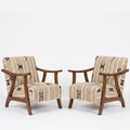 Handmade Moroccan Solid Walnut Armchair – Neutral Tribal Symbol Berber Kilim
