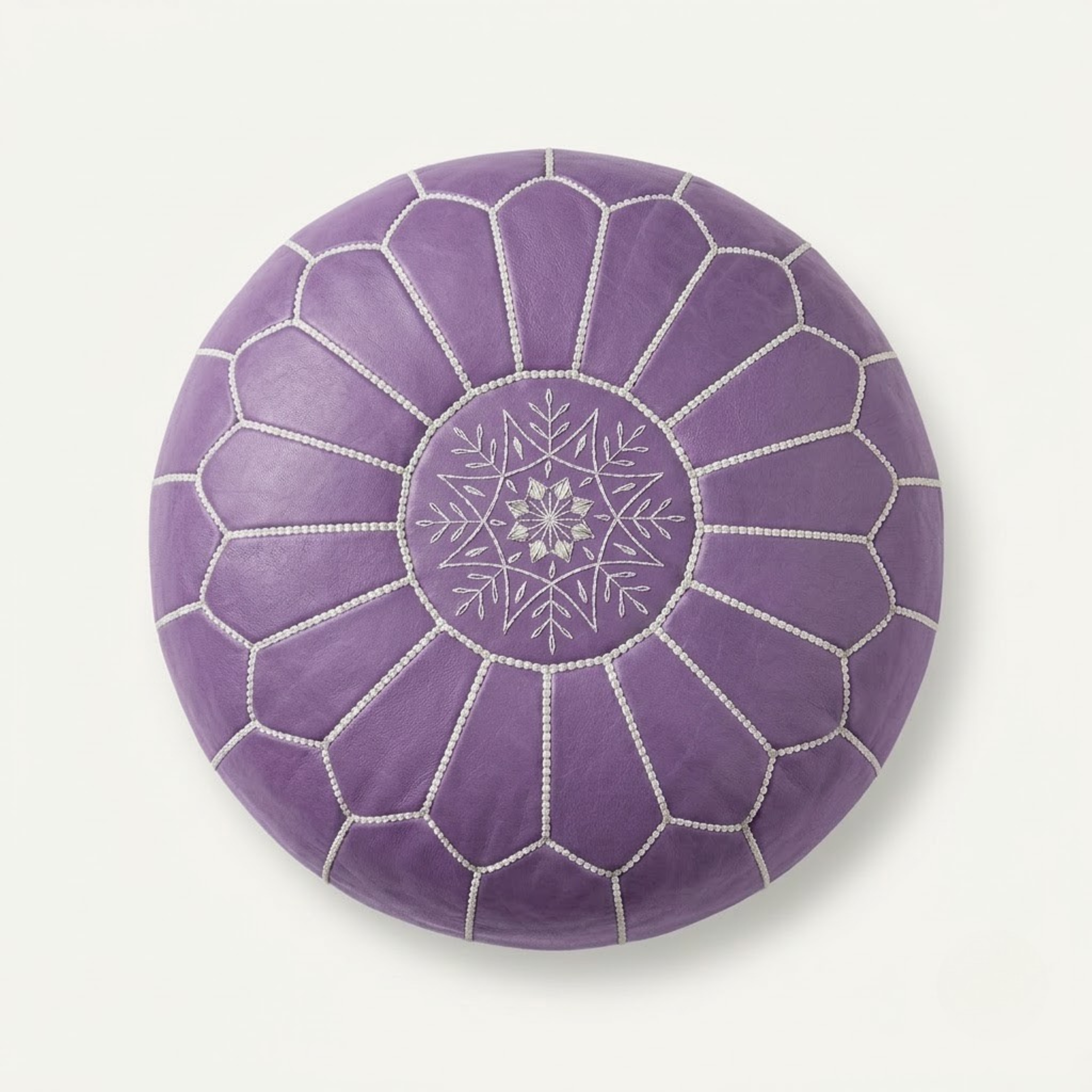 Genuine Moroccan Leather Pouf – Handcrafted Embroidered Ottoman Footstool