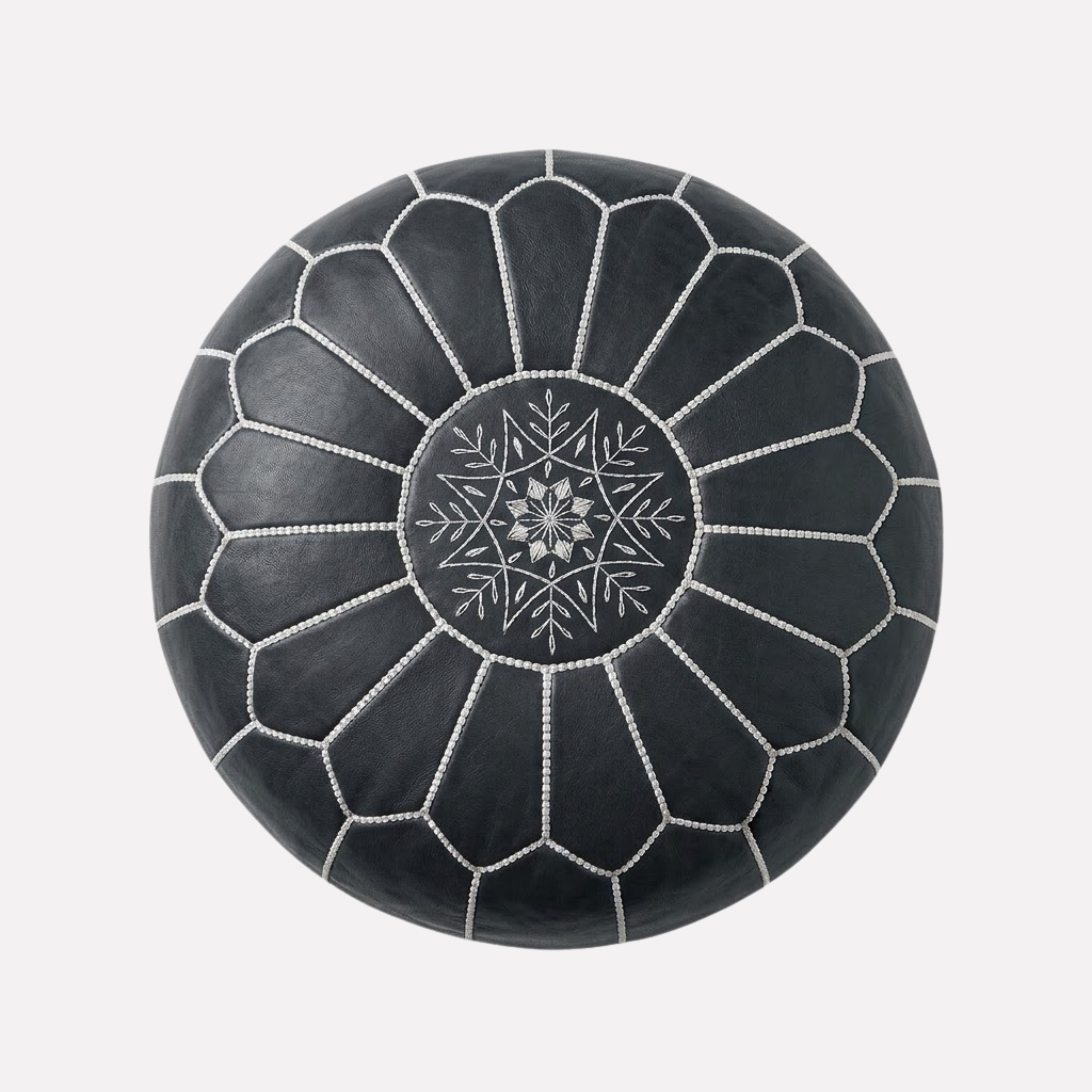 Genuine Moroccan Leather Pouf – Handcrafted Embroidered Ottoman Footstool