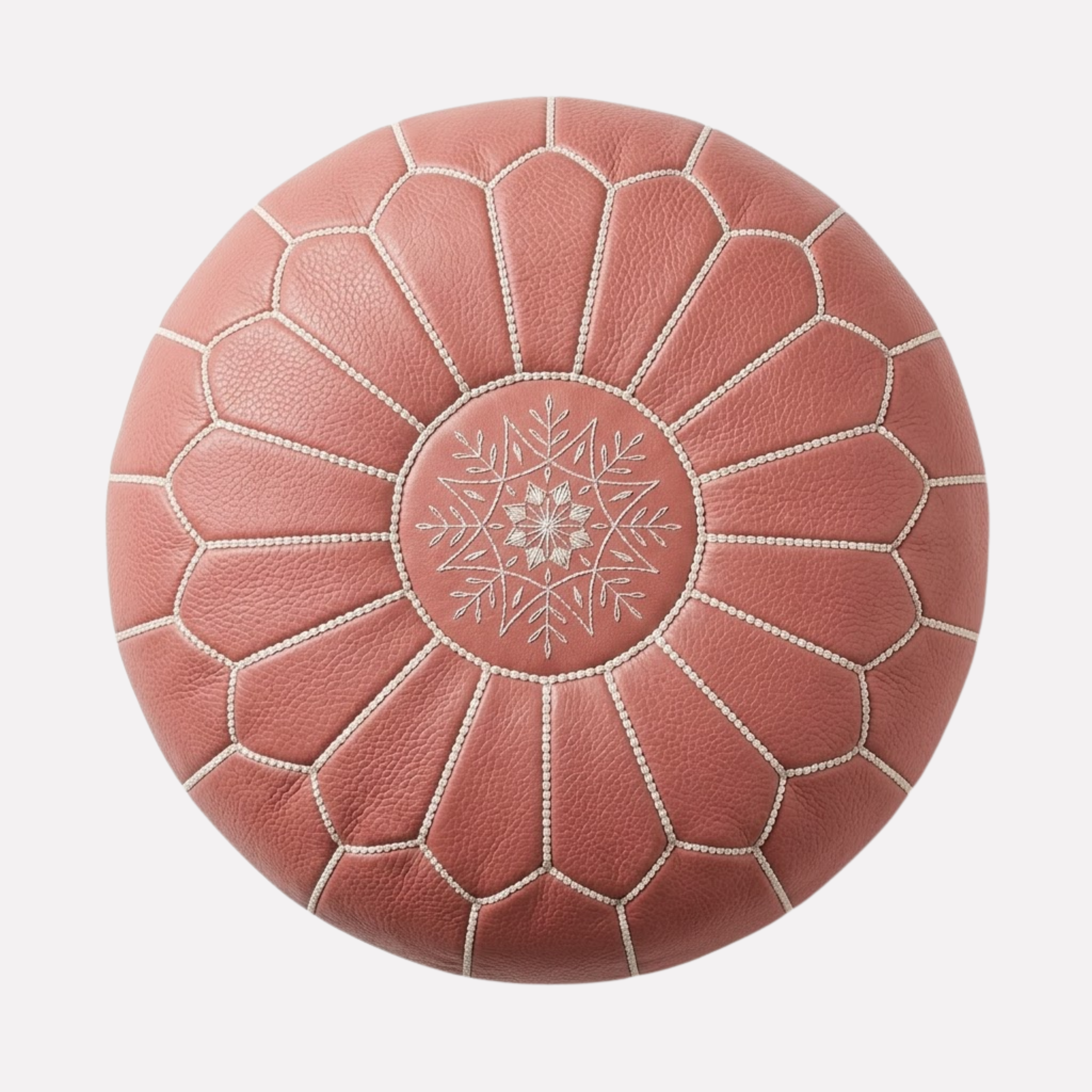 Genuine Moroccan Leather Pouf – Handcrafted Embroidered Ottoman Footstool