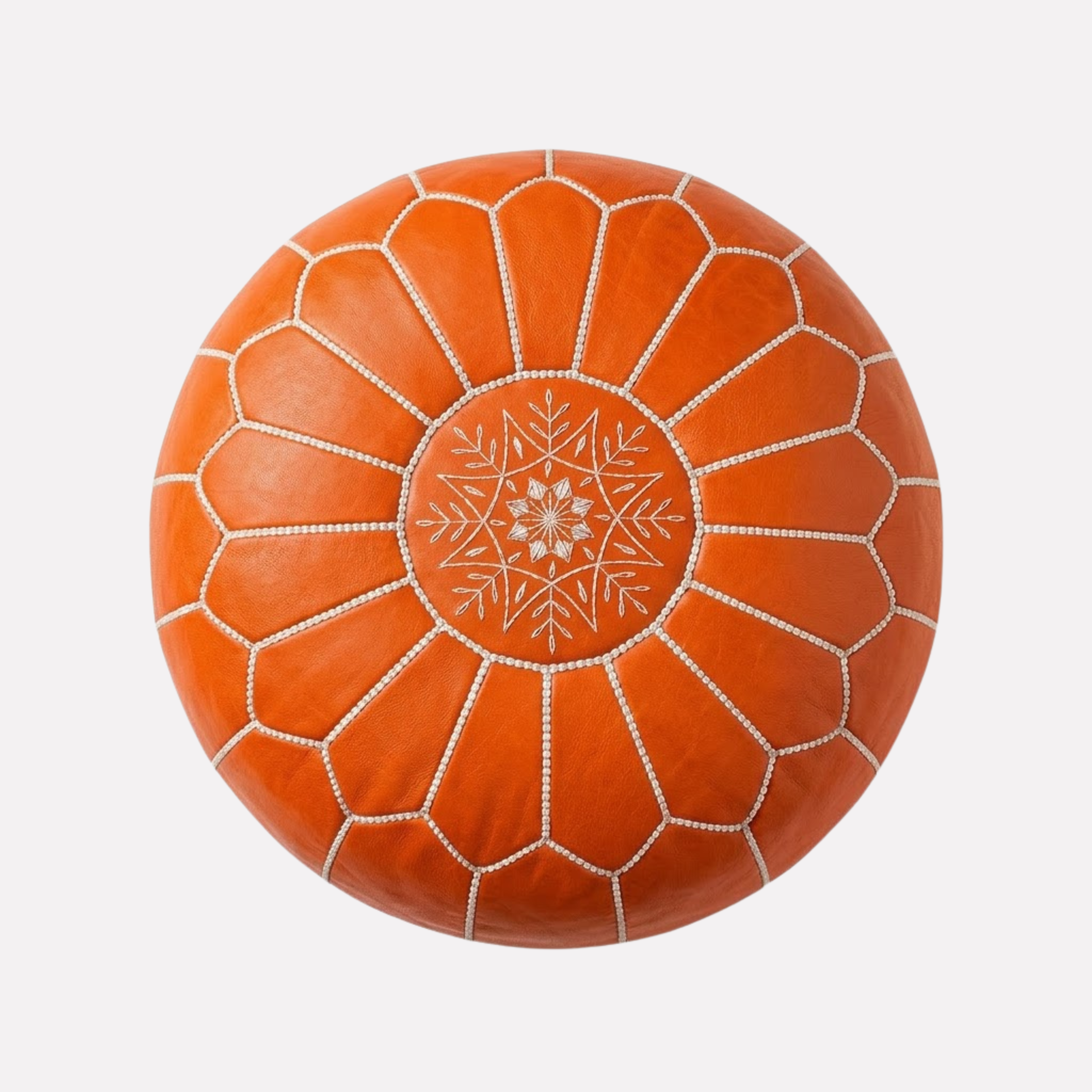 Genuine Moroccan Leather Pouf – Handcrafted Embroidered Ottoman Footstool