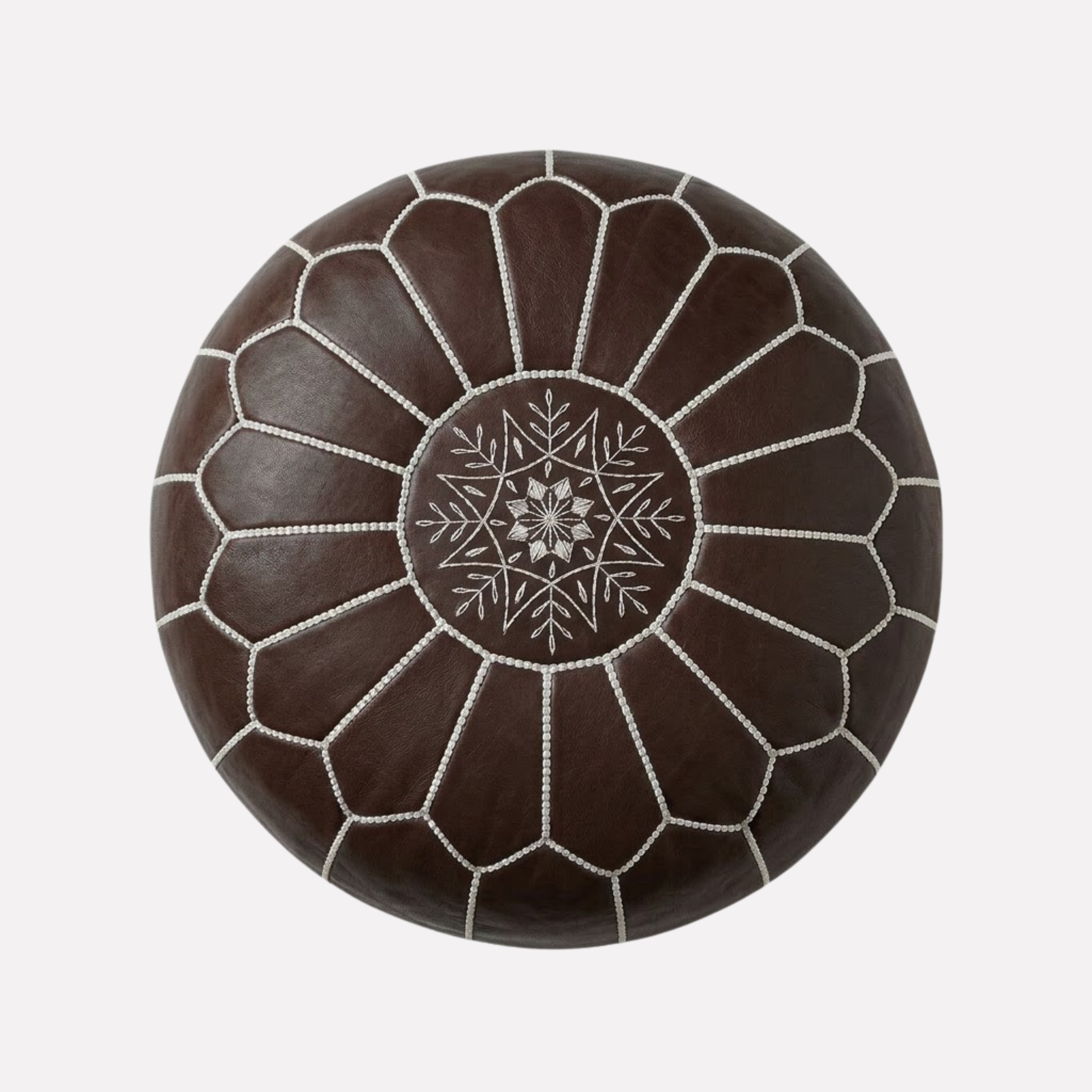 Genuine Moroccan Leather Pouf – Handcrafted Embroidered Ottoman Footstool