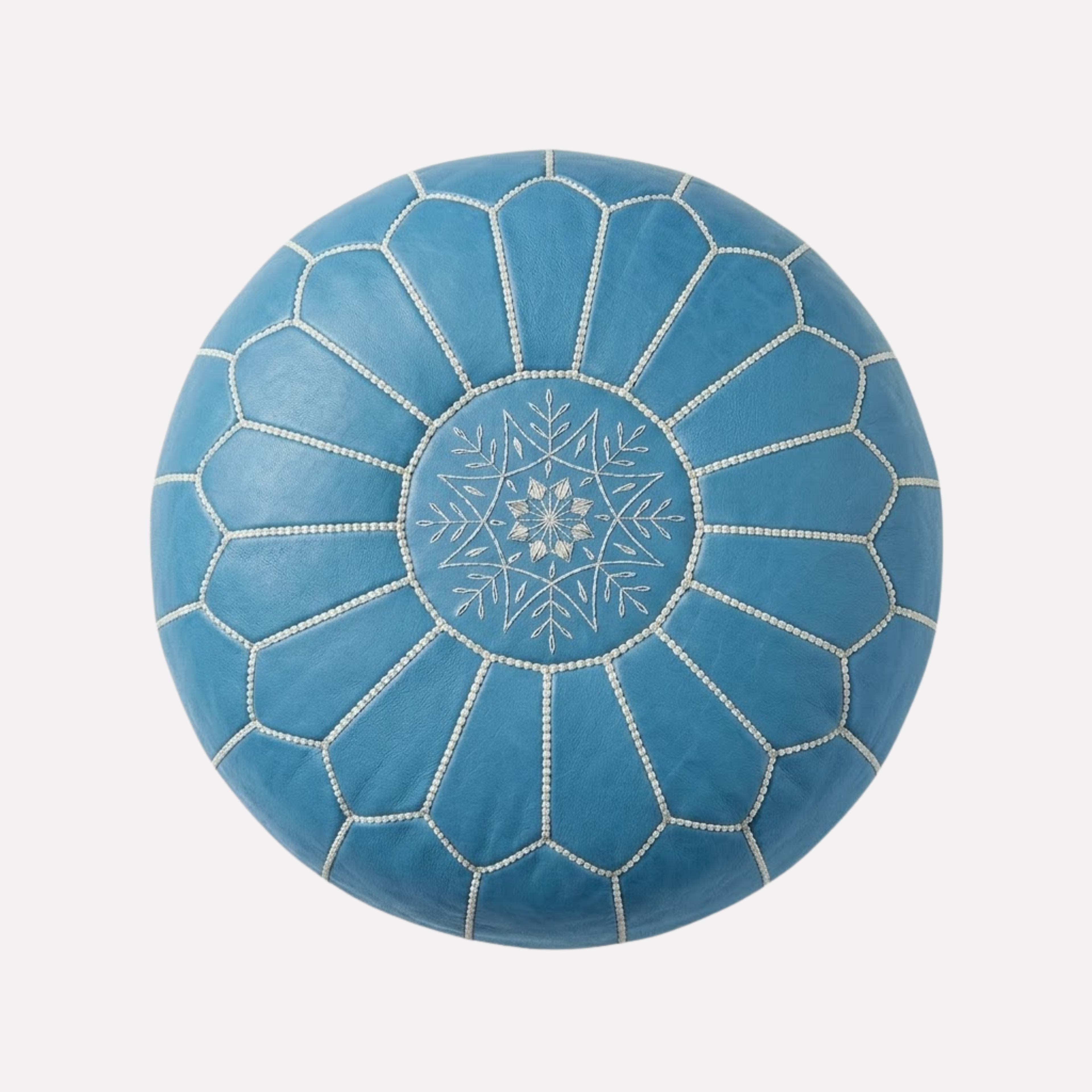 Genuine Moroccan Leather Pouf – Handcrafted Embroidered Ottoman Footstool