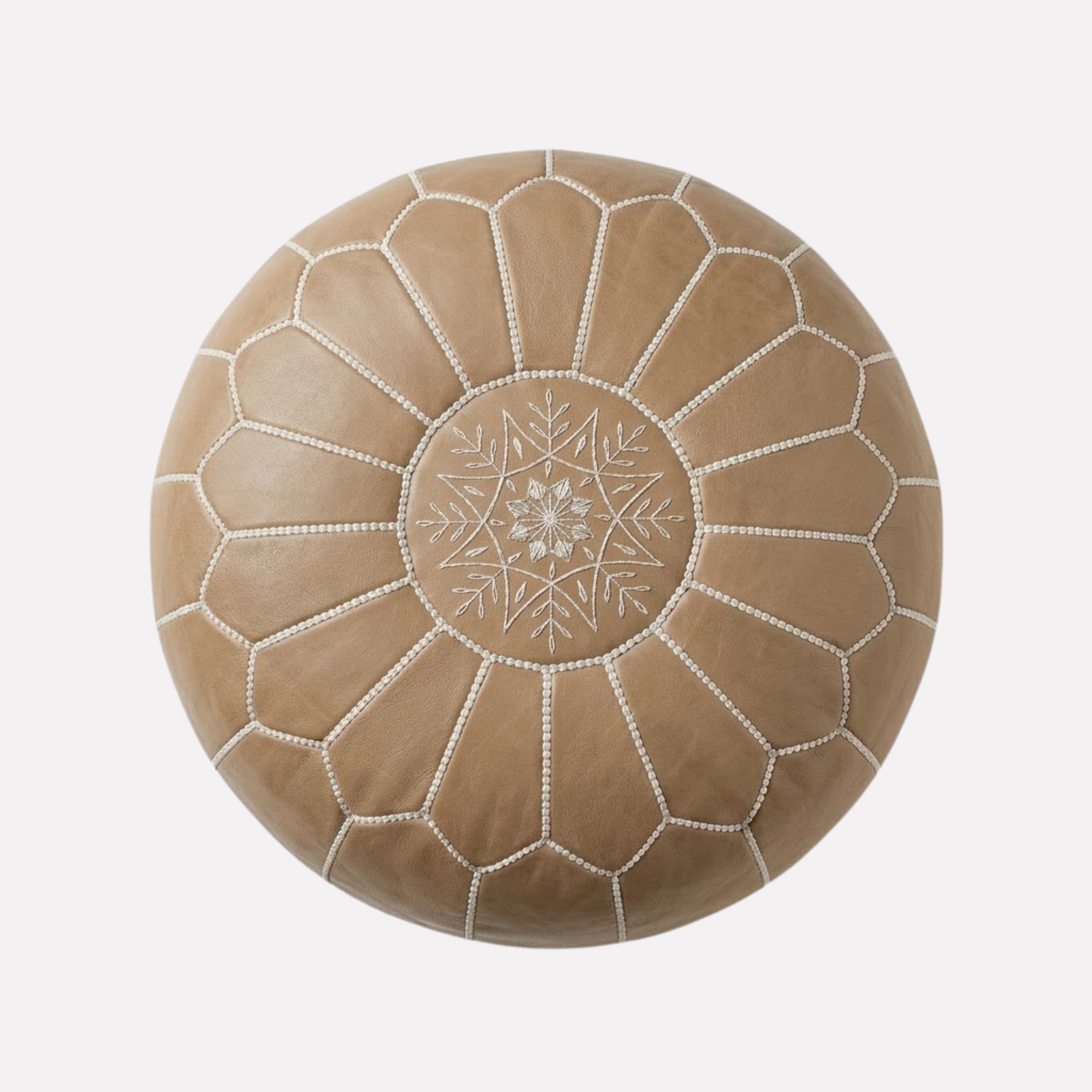 Genuine Moroccan Leather Pouf – Handcrafted Embroidered Ottoman Footstool