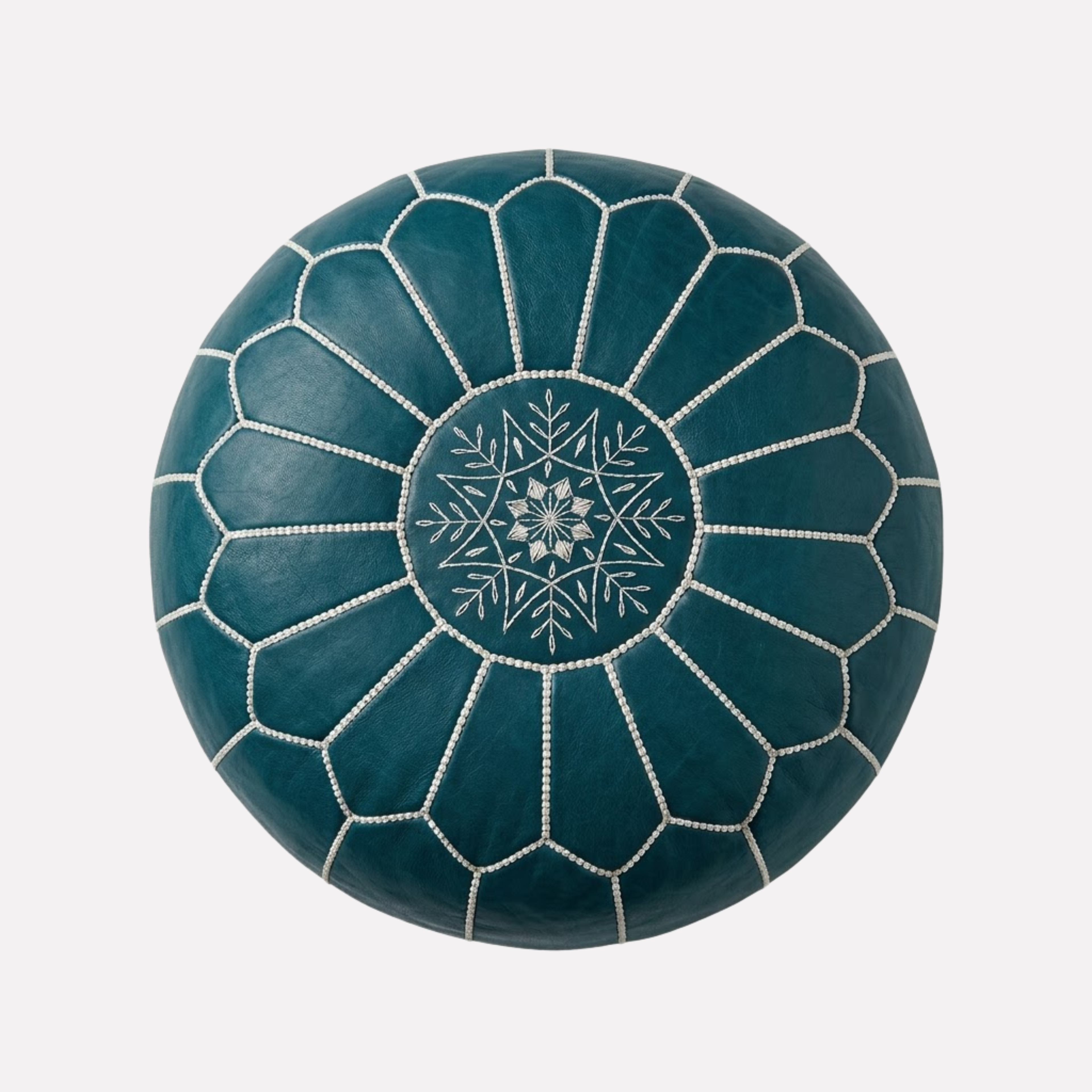 Genuine Moroccan Leather Pouf – Handcrafted Embroidered Ottoman Footstool