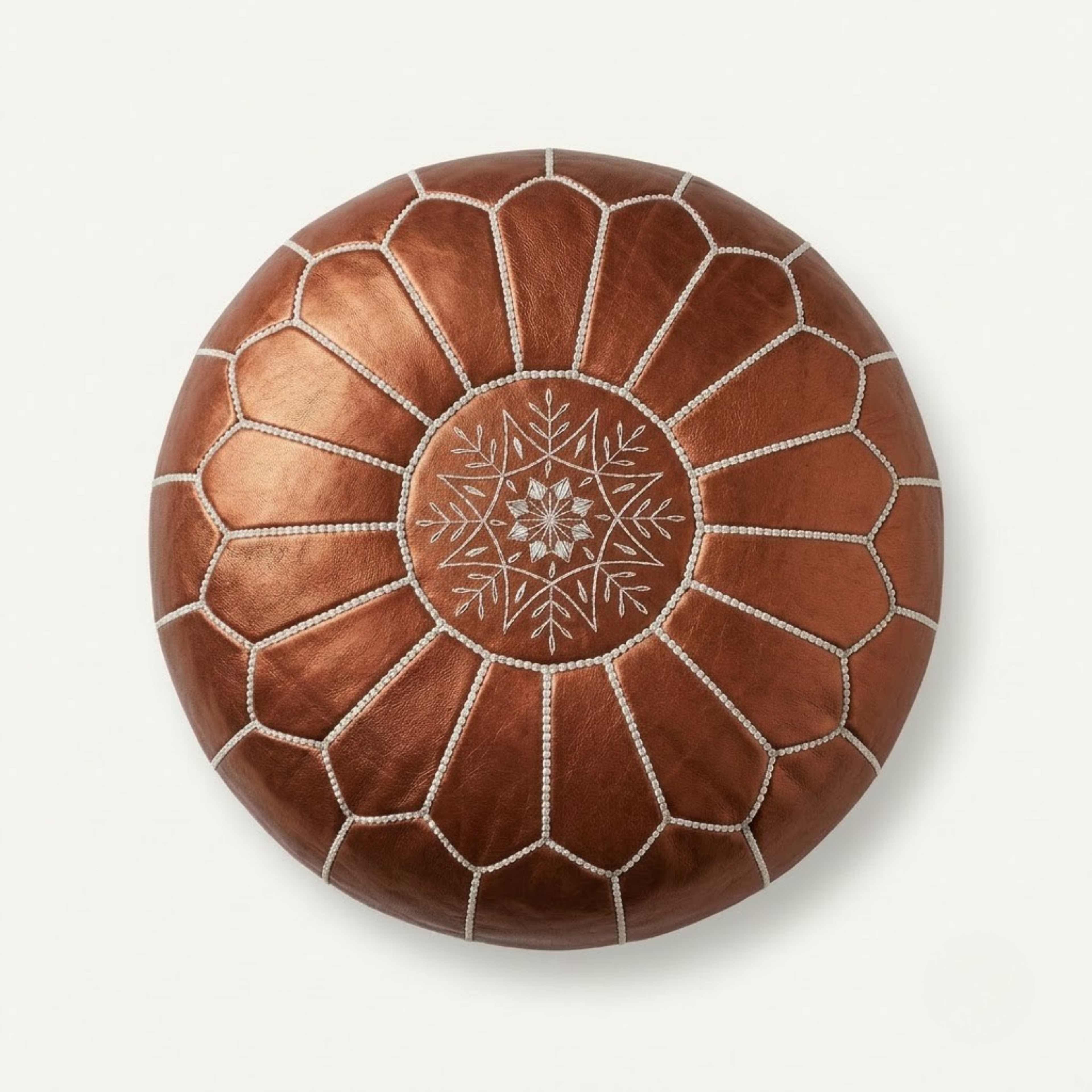 Genuine Moroccan Leather Pouf – Handcrafted Embroidered Ottoman Footstool