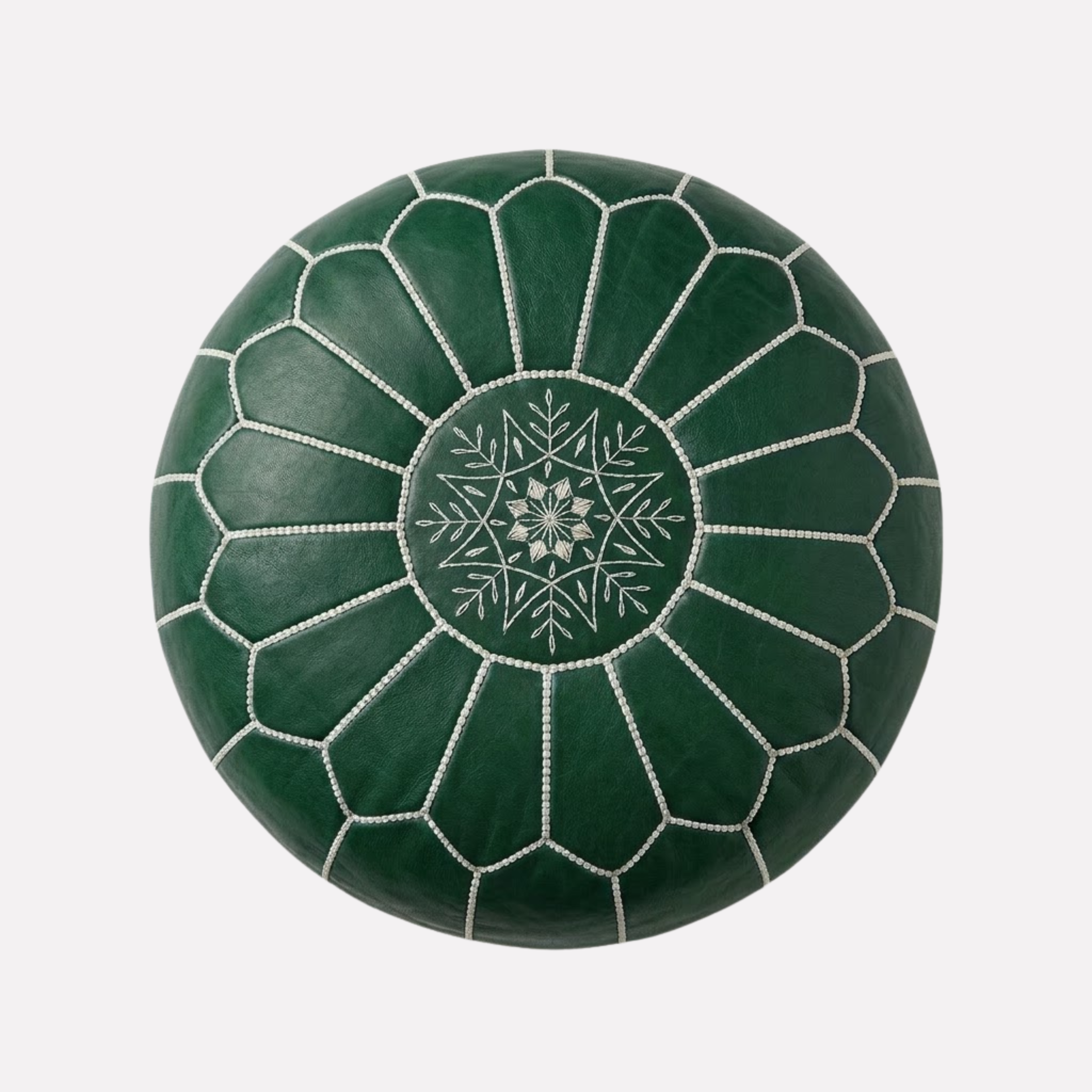 Genuine Moroccan Leather Pouf – Handcrafted Embroidered Ottoman Footstool