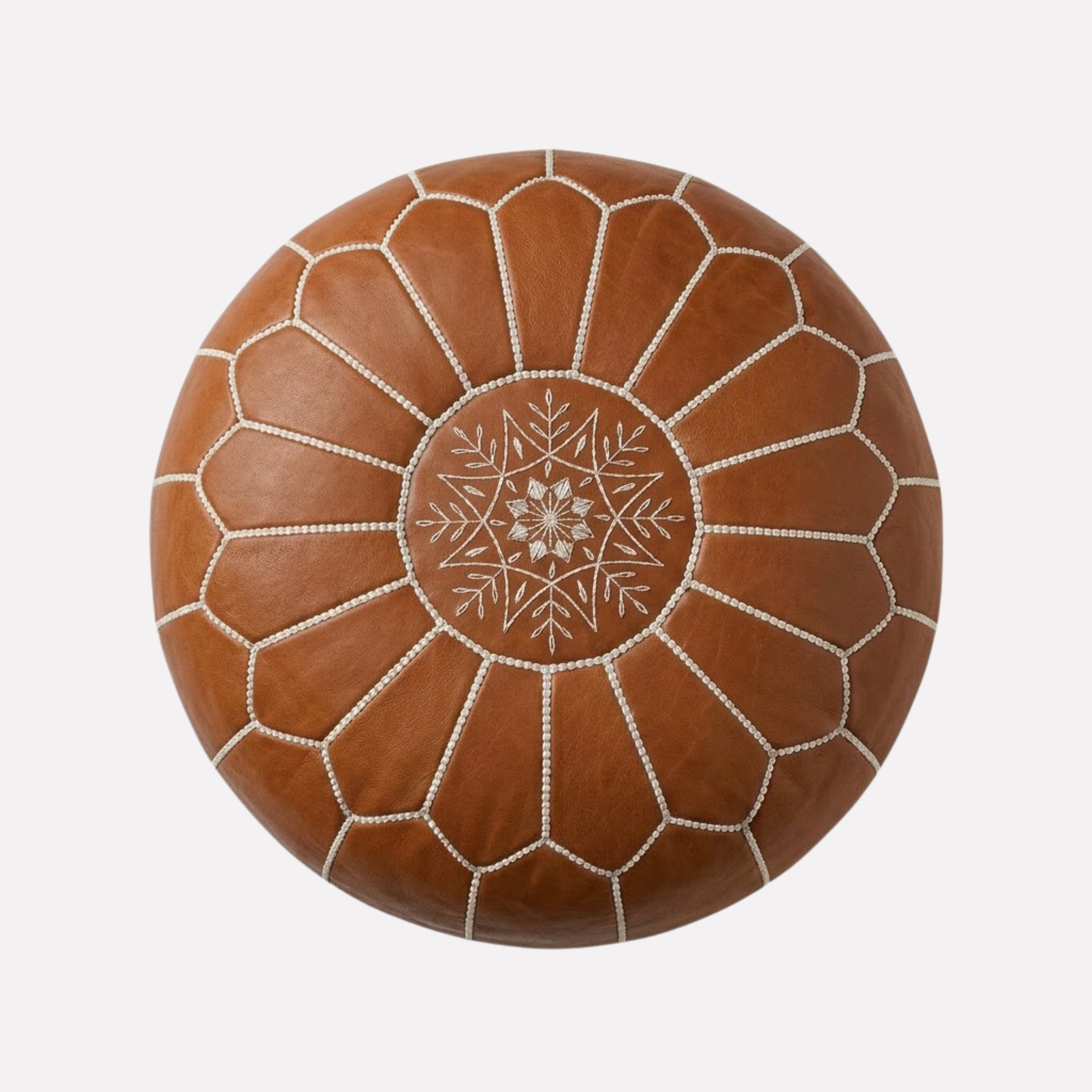Genuine Moroccan Leather Pouf – Handcrafted Embroidered Ottoman Footstool