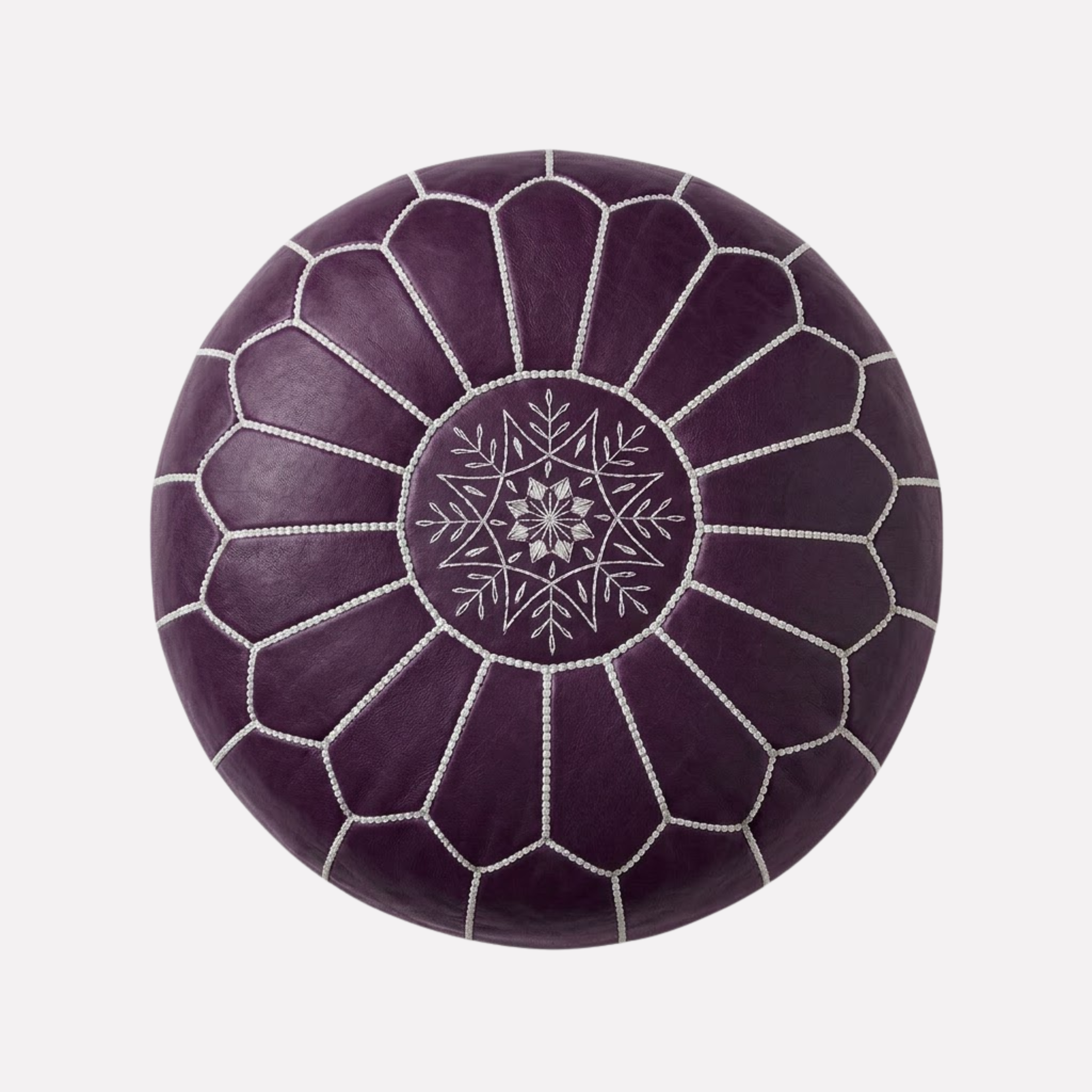 Genuine Moroccan Leather Pouf – Handcrafted Embroidered Ottoman Footstool