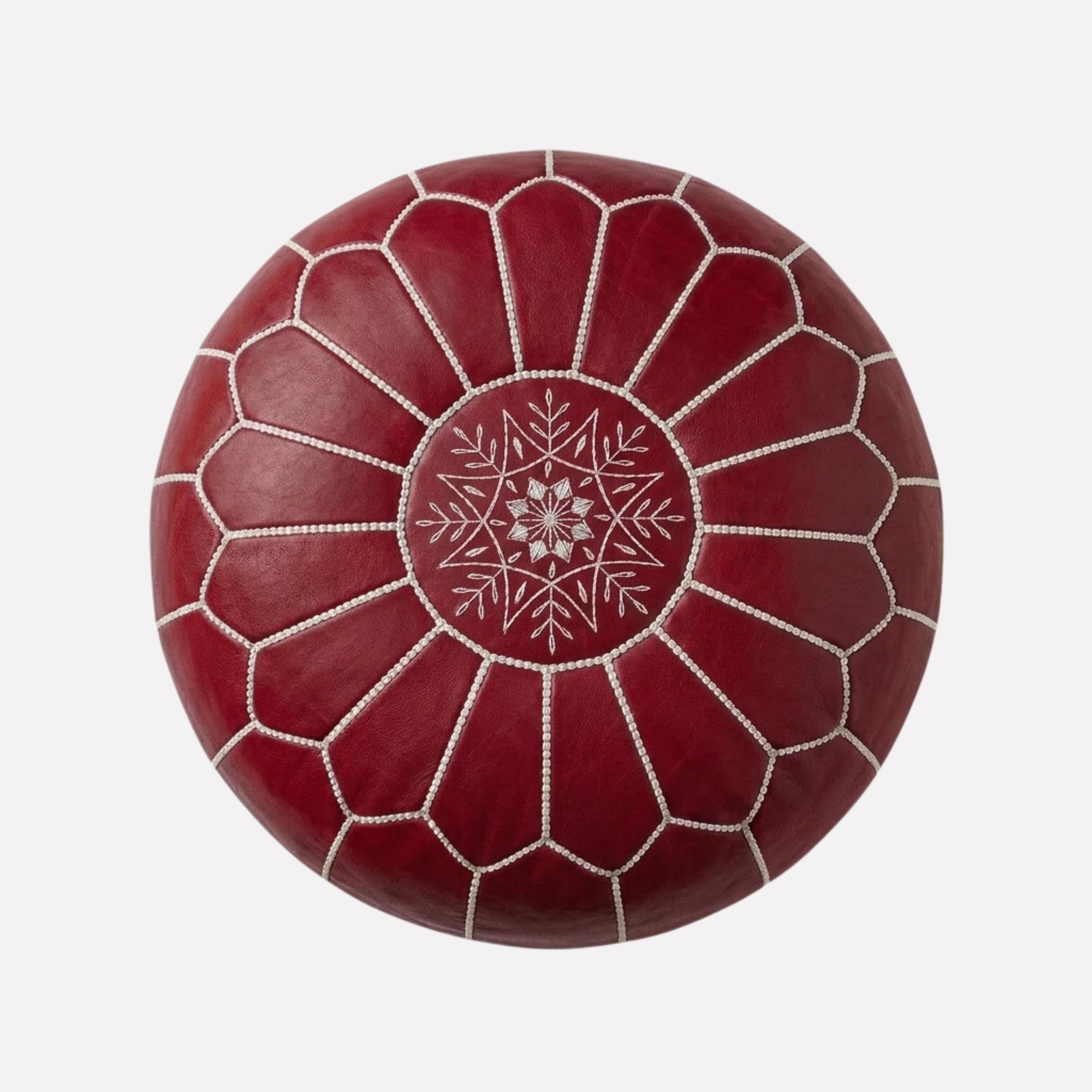 Genuine Moroccan Leather Pouf – Handcrafted Embroidered Ottoman Footstool