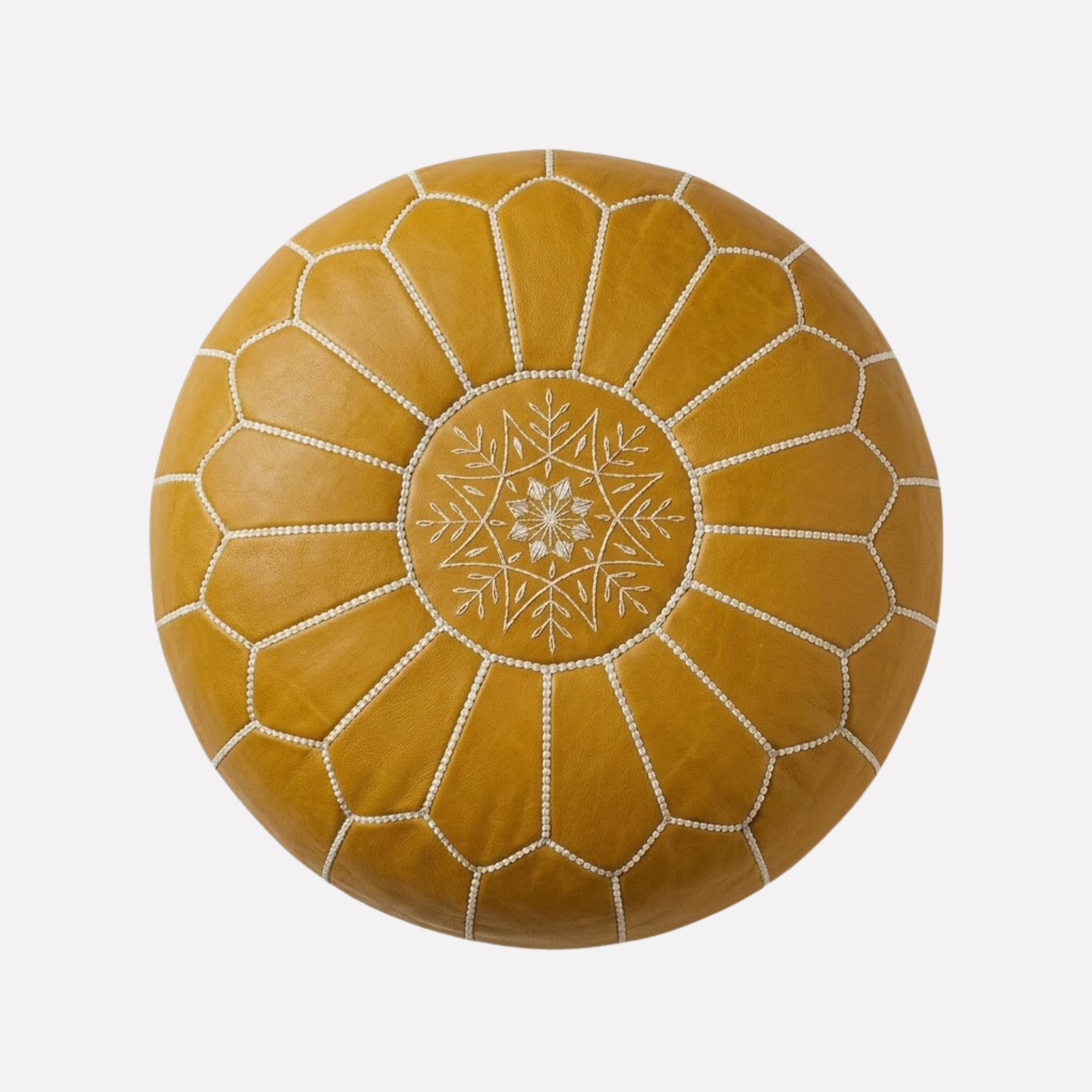 Genuine Moroccan Leather Pouf – Handcrafted Embroidered Ottoman Footstool
