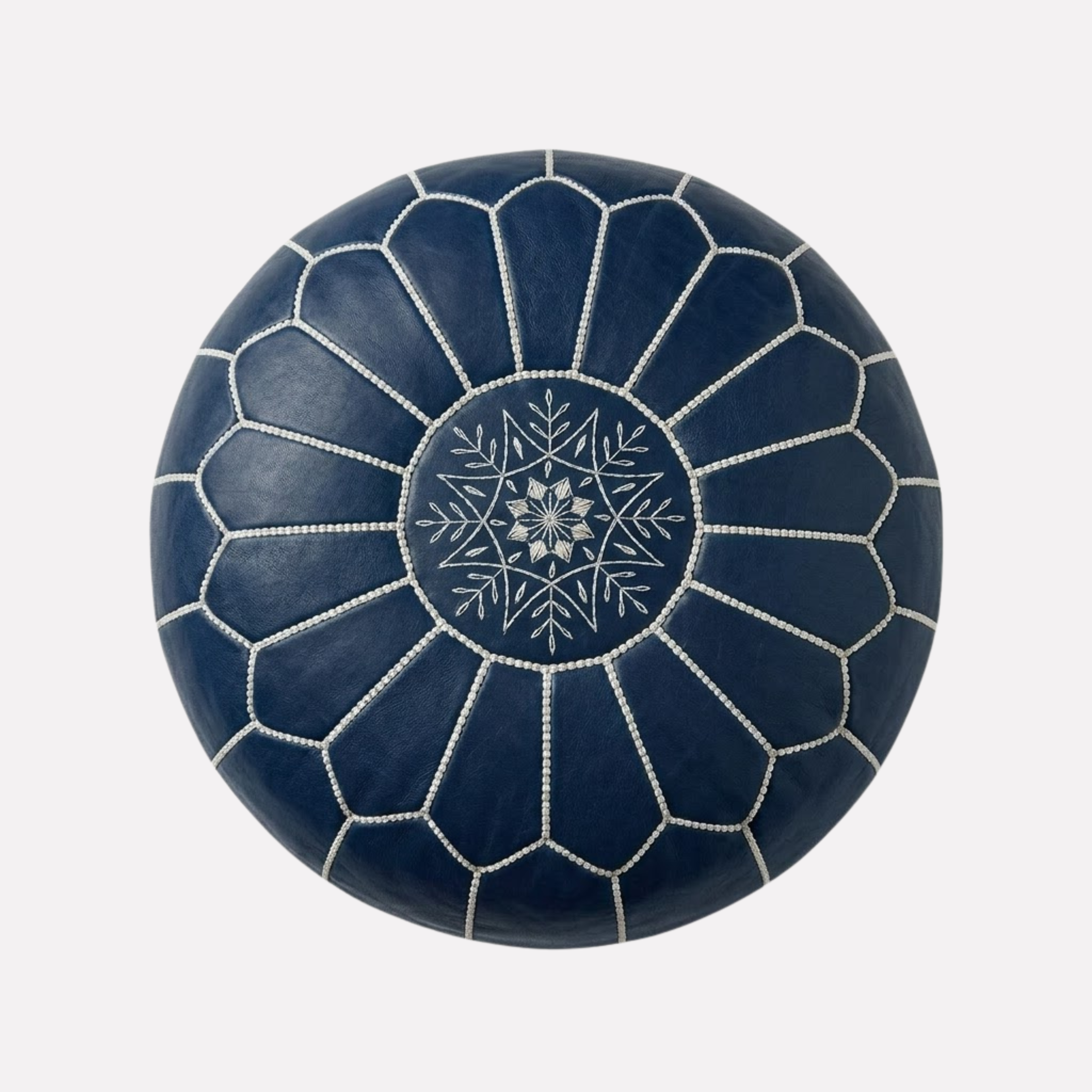 Genuine Moroccan Leather Pouf – Handcrafted Embroidered Ottoman Footstool